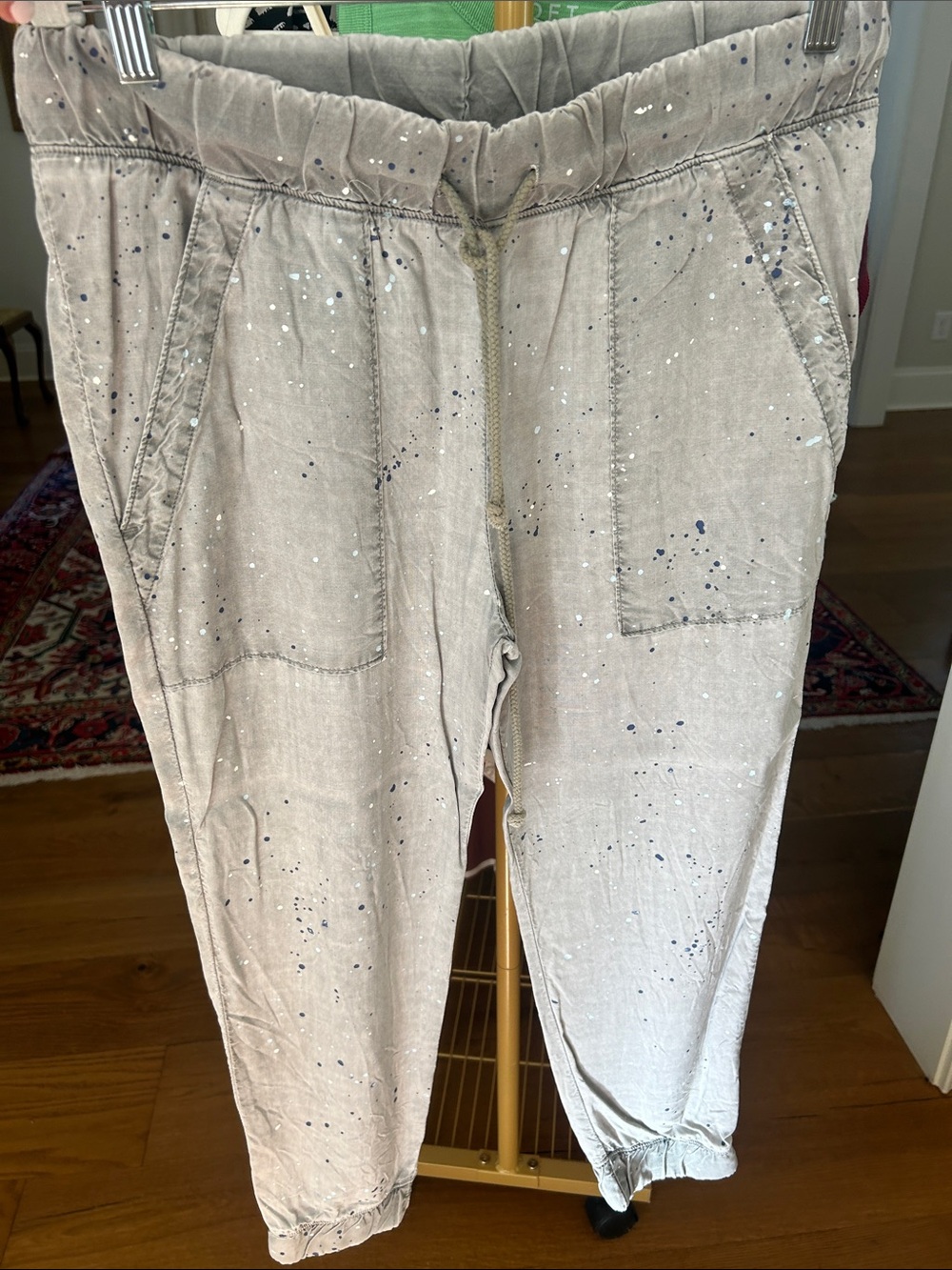 Anthropologie Light Gray Paint-Splatter Joggers